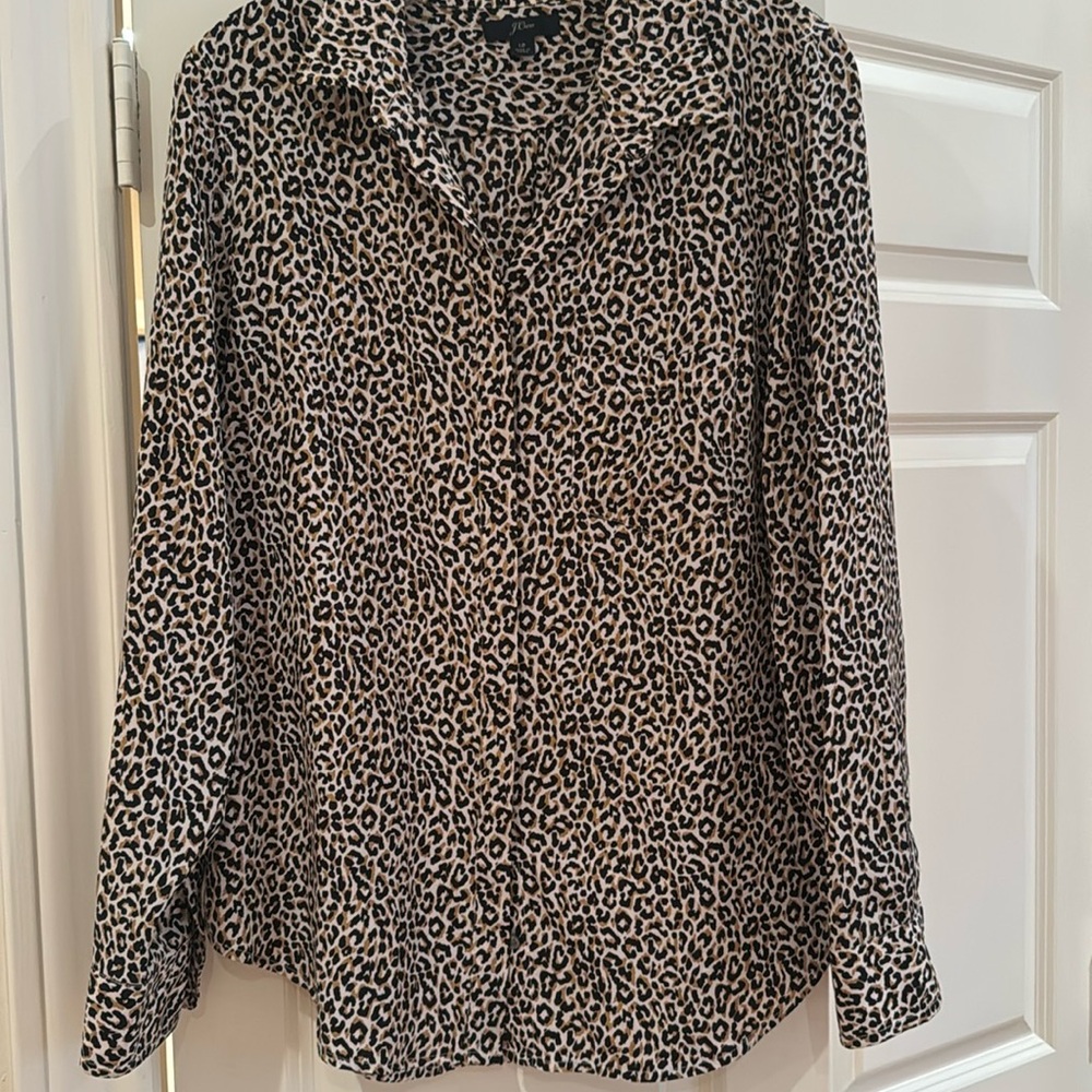 J. Crew Leopard Print Blouse - Black and Tan